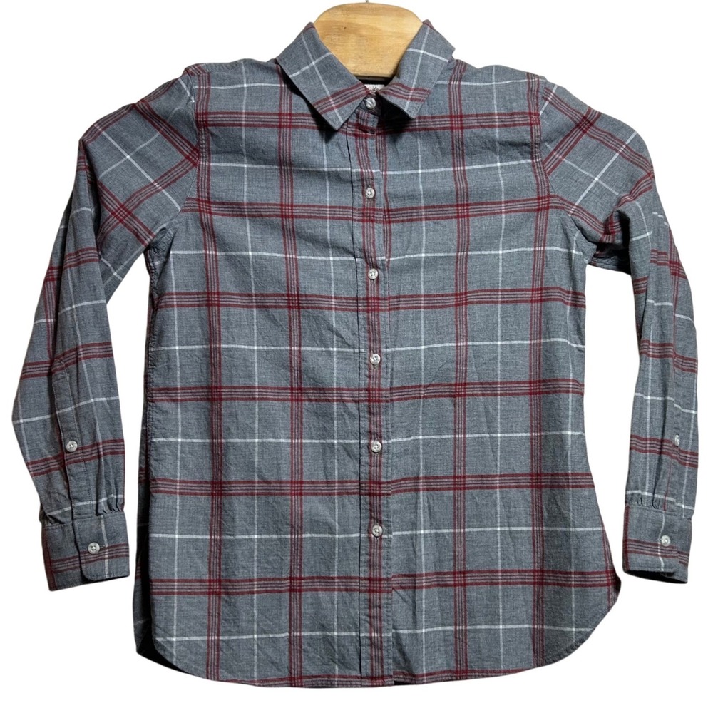 Faherty Brand Grey Red Plaid Organic Cotton Blend Button Down Shirt Small